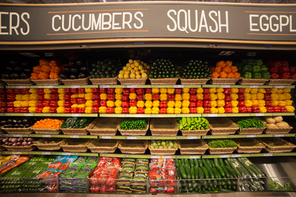 Little details, like spelling out "CHERRY HILL" in alternating red and yellow peppers, are some of the touches that draw Whole Foods Shoppers. Credit: Tricia Borough/Lilac Blossom Photography.
