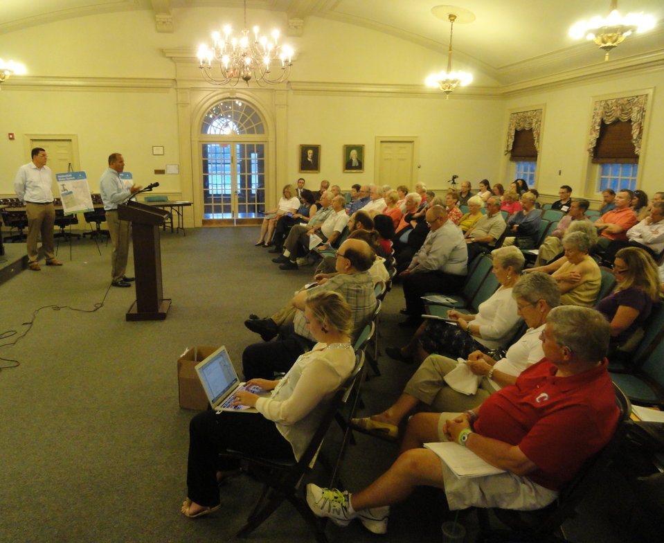 Haddonfield residents gathered to hear a presentation from New Jersey American Water representatives on the proposed sale of the town water and sewer infrastructure Wednesday. Credit: Matt Skoufalos.