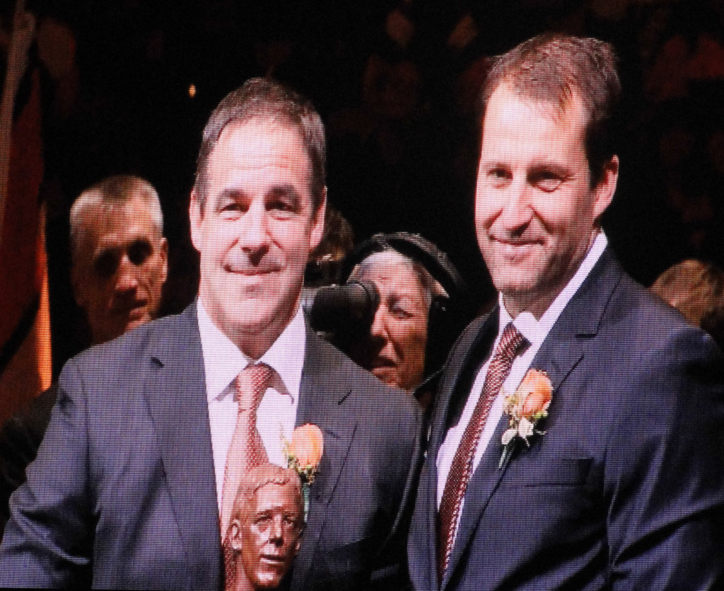 LeClaire and Renberg reunited for the former's induction into the franchise hall of fame. Credit: Matt Skoufalos.